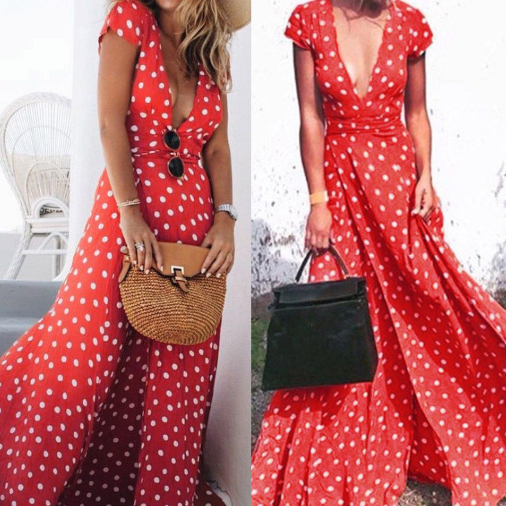 Women'S Sexy V-Neck Short Sleeve Dress