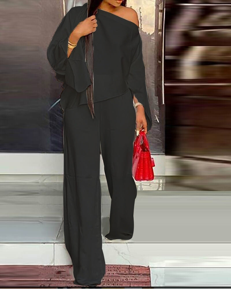 Solid Color Fashion Casual Two-Piece Suit