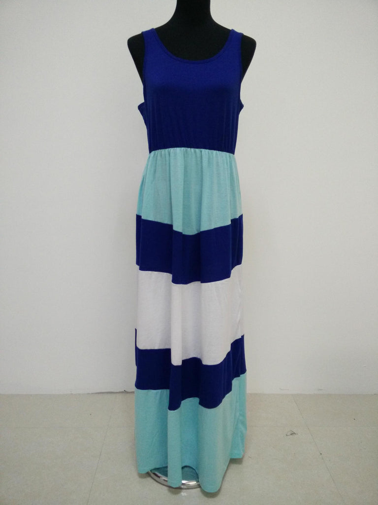 Women'S Sleeveless Round Neck Striped Dress