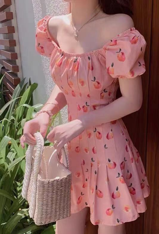 Temperament Sweet Floral Peach Pink Dress