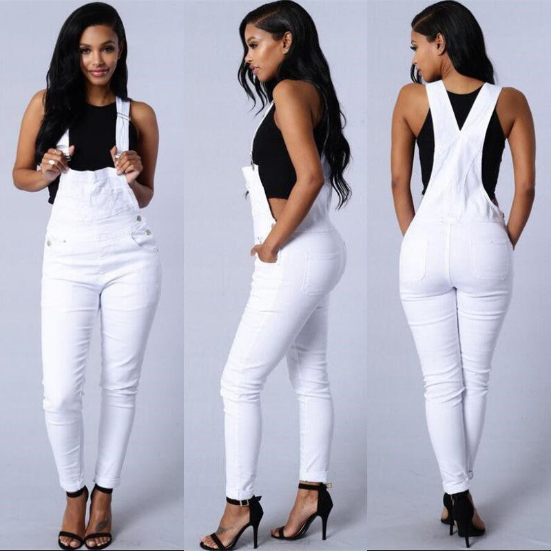 Strap jeans Slim waist denim trousers female overalls