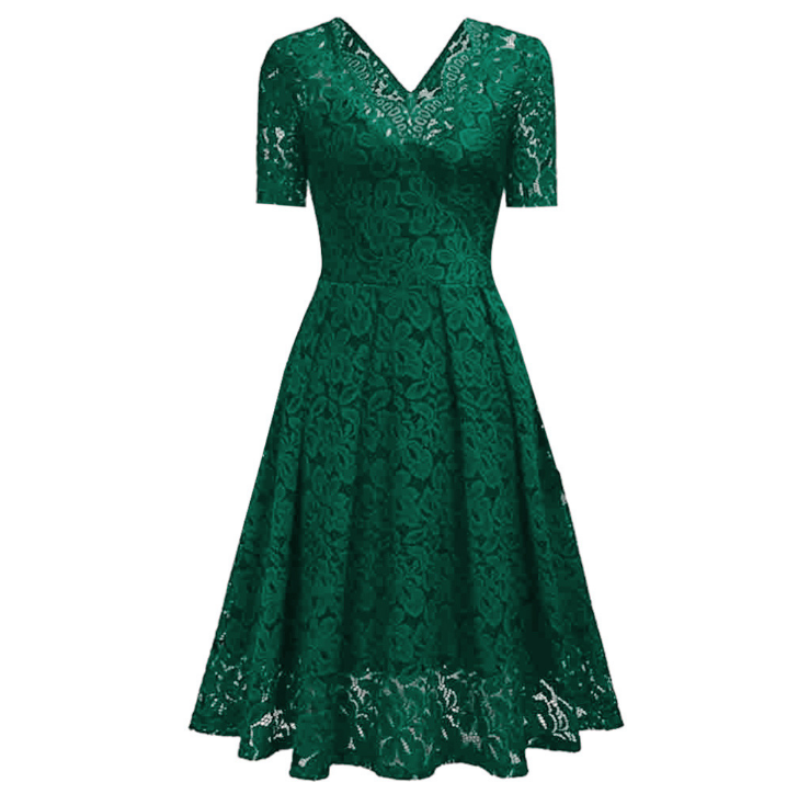 Temperament Fashion V-neck Short Sleeve Lace Dress