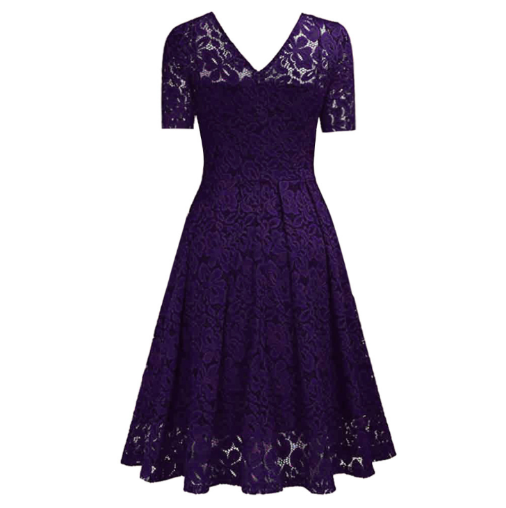 Temperament Fashion V-neck Short Sleeve Lace Dress