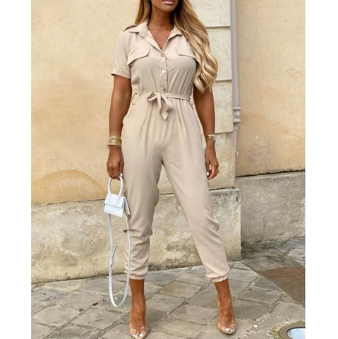 Button Casual Elegant Long Sleeve Jumpsuit