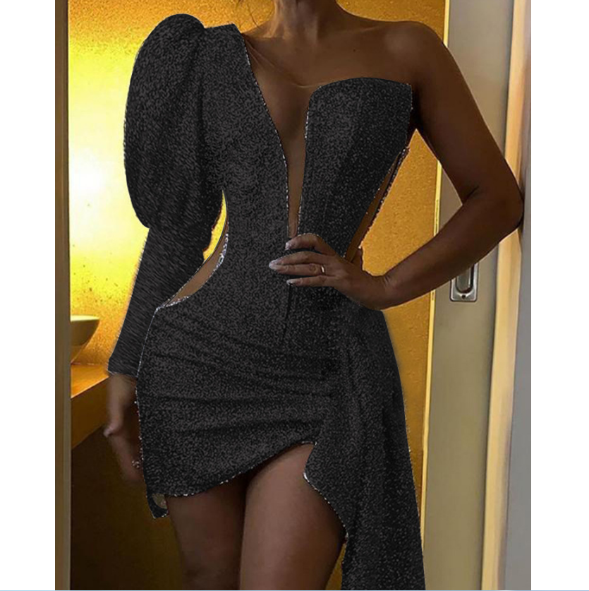 Slim Irregular Women'S Long Sleeve Sequin Dress