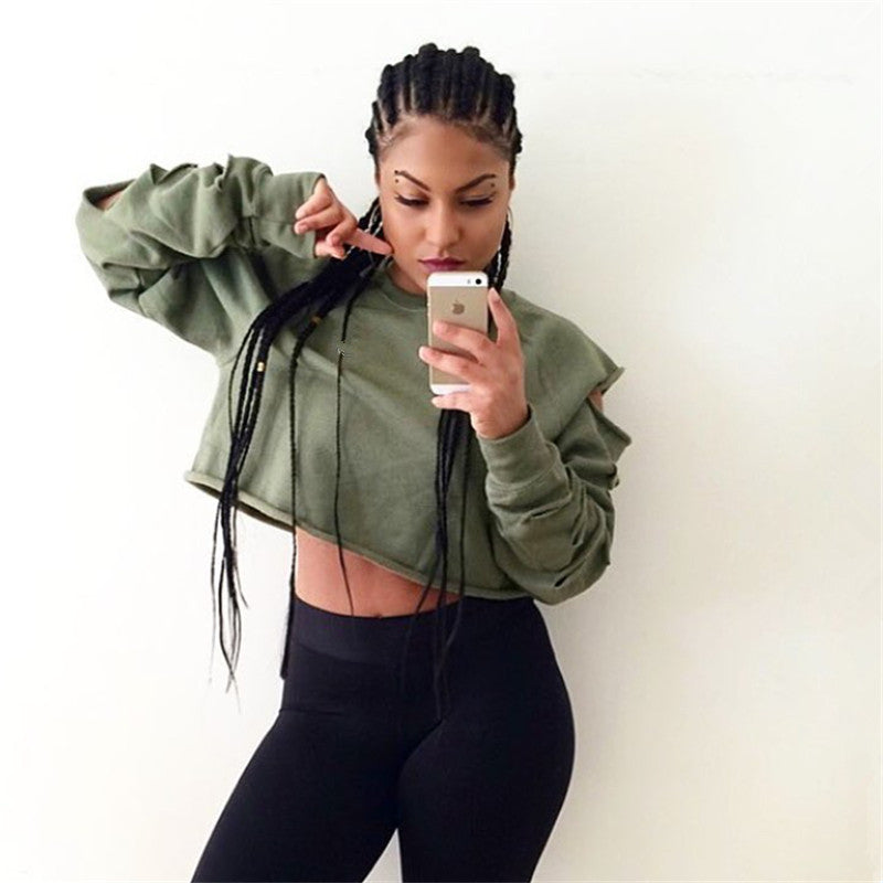 Solid color round neck long-sleeved sweater