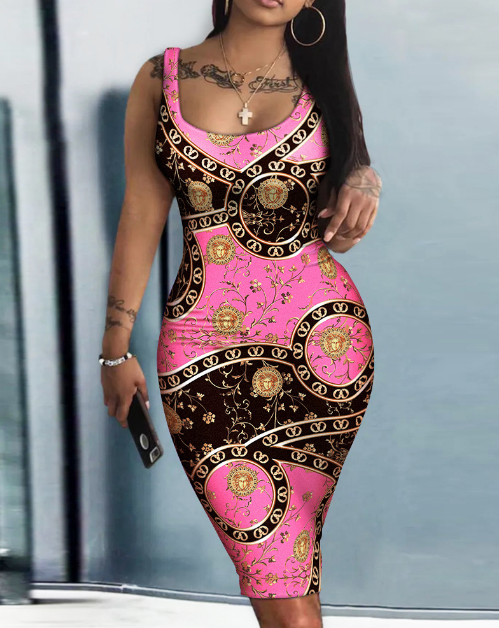 Tight Printing Vest Sleeveless Dress