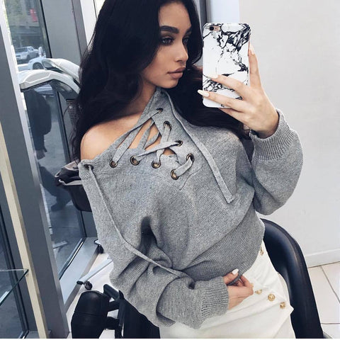 Loose round neck long sleeve knit sweater