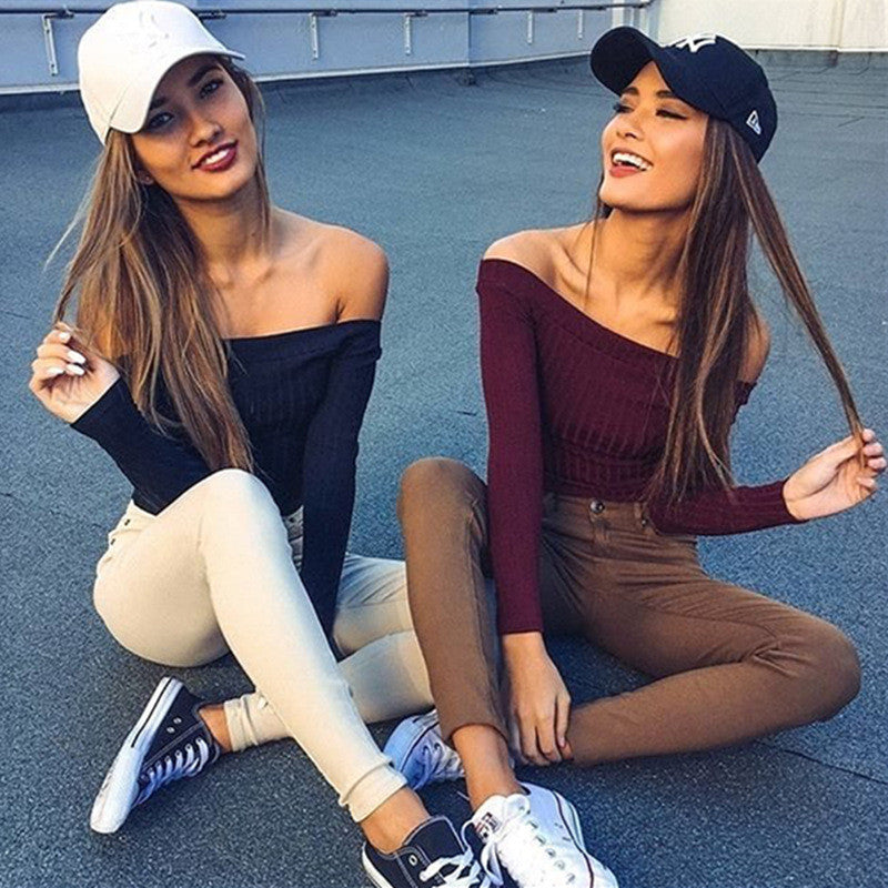 Sexy striped long-sleeved T-shirt