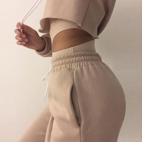 Casual Long Sleeve Round Neck Slim High Waist Two-piece Set