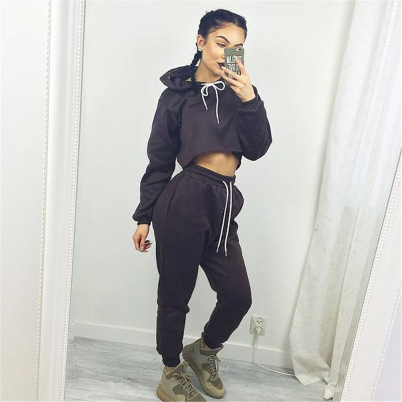 Solid color sexy Hooded two-piece Pants