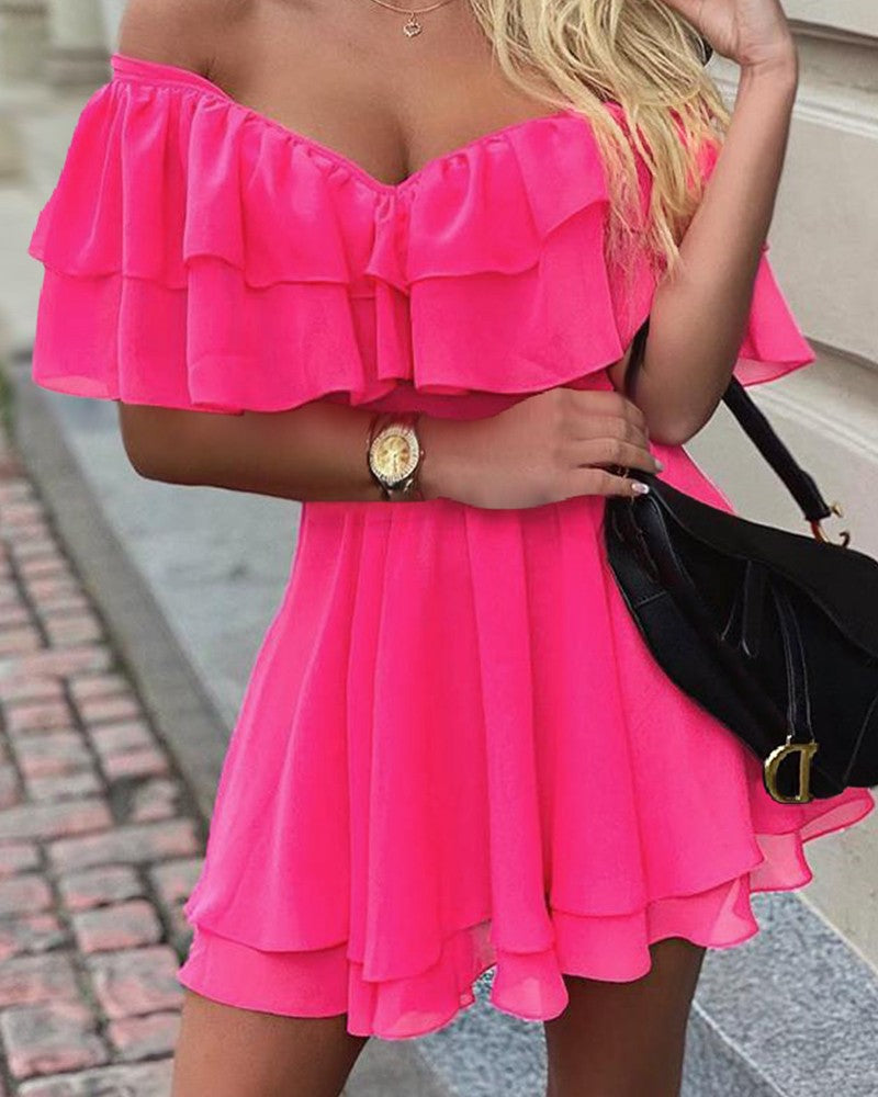 Slim V-Neck Strapless Fashion Dress