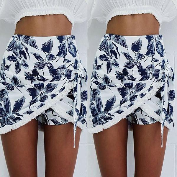 Fashion White Printed Fringed Wrap Skirt