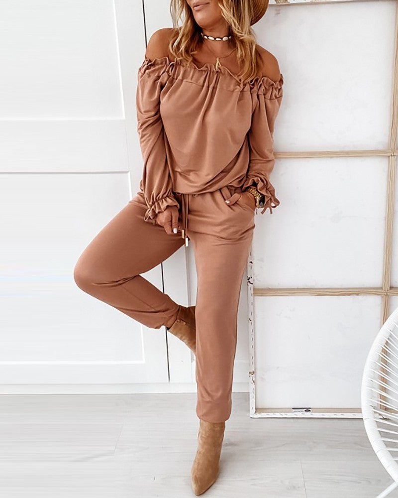 Long Sleeve Women's One-shoulder Jumpsuit