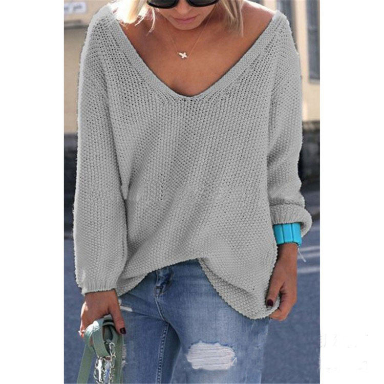 Casual V-neck long-sleeved sweater