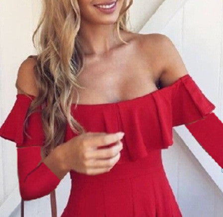 Fashion red long-sleeved dress