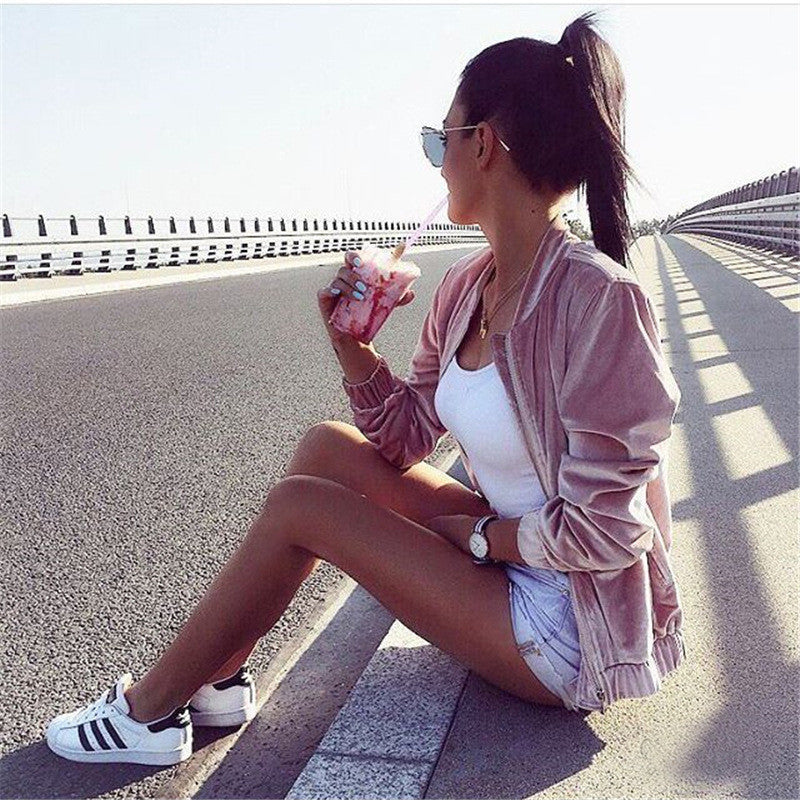 Solid color zipper long-sleeved jacket