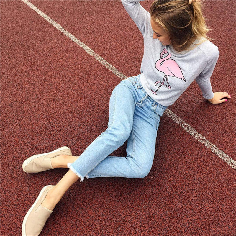 Loose round neck long sleeve printed sweater