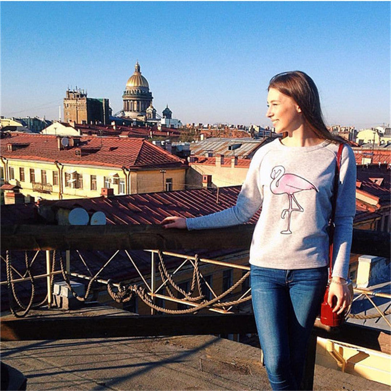 Loose round neck long sleeve printed sweater