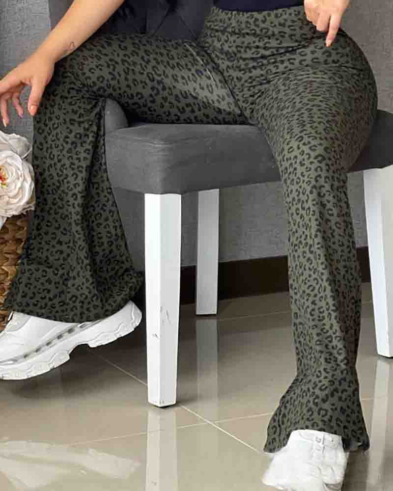Leopard Print Skinny Flared Pants