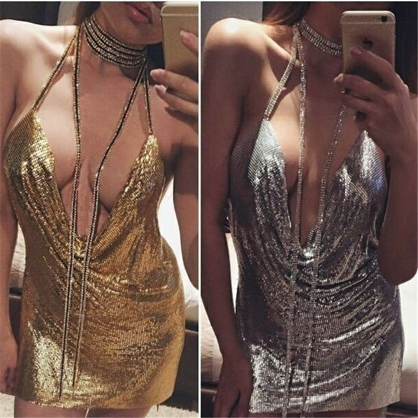 Sexy V-Neck Backless Sequins Dress