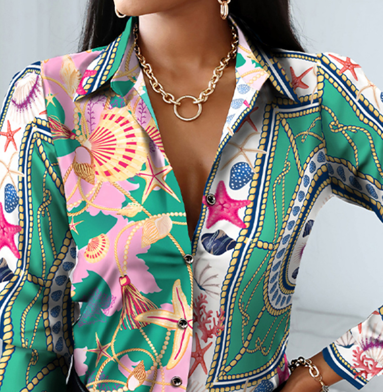 Printed Long-Sleeved Chiffon Shirt