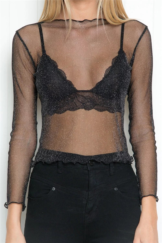 Sexy Net Yarn Long Sleeve T-Shirt