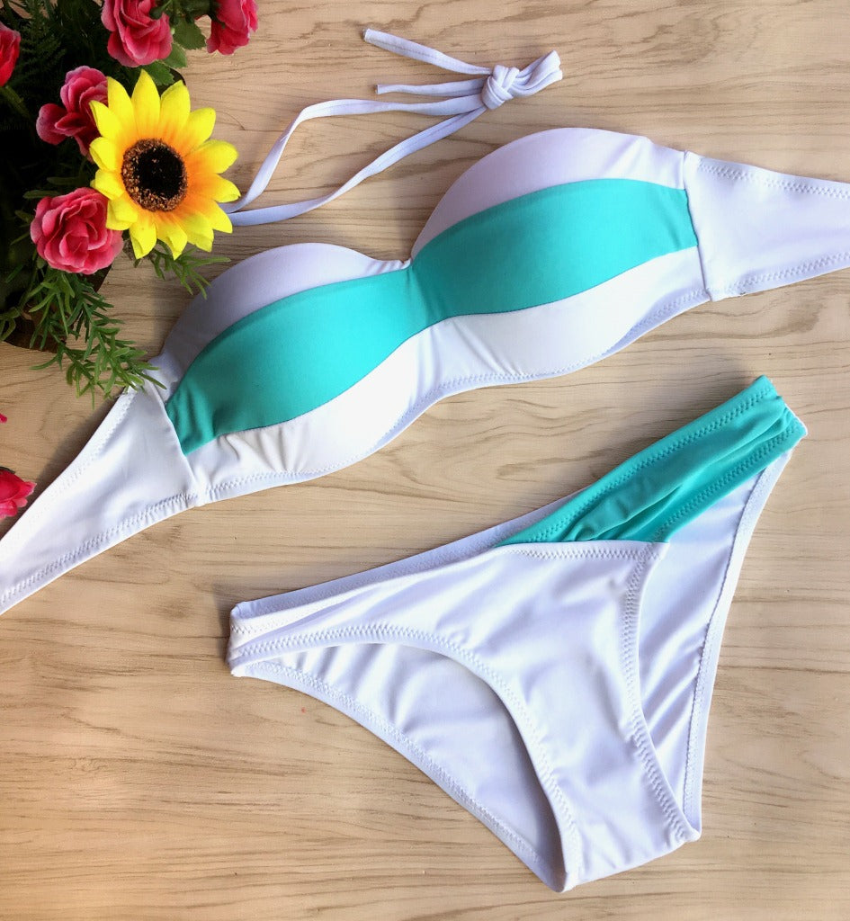 Solid Color Sexy Striped Bikini Swimsuit