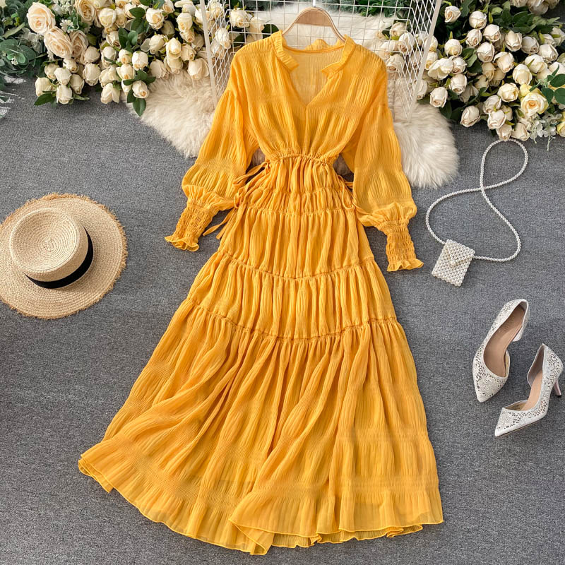 Design Long Sleeves Loose Plus Size V Neck Dress