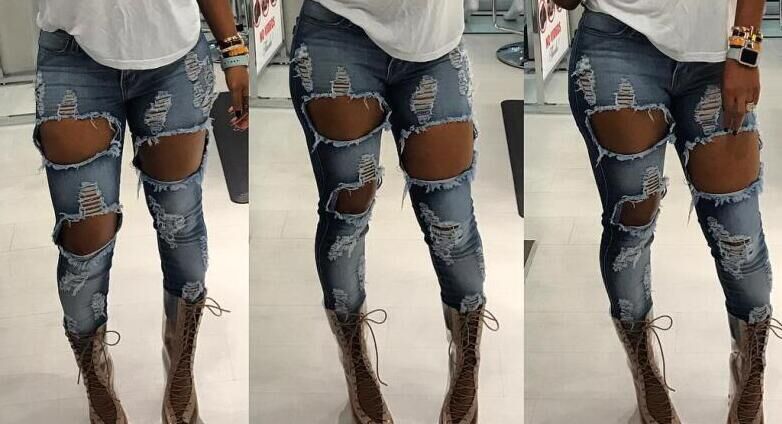 Ripped Holes Denim Skinny Pants