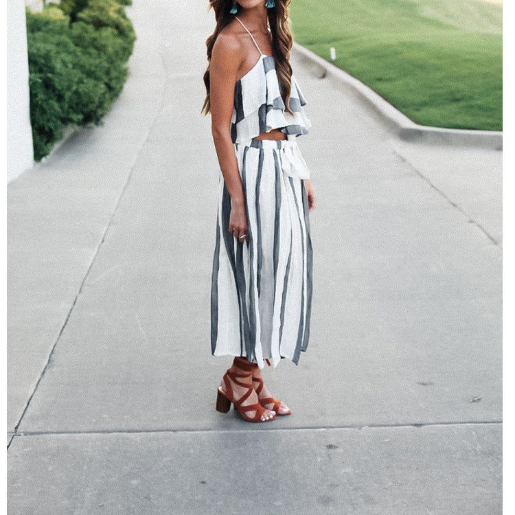 Women'S Sexy Two-Piece Striped Dress
