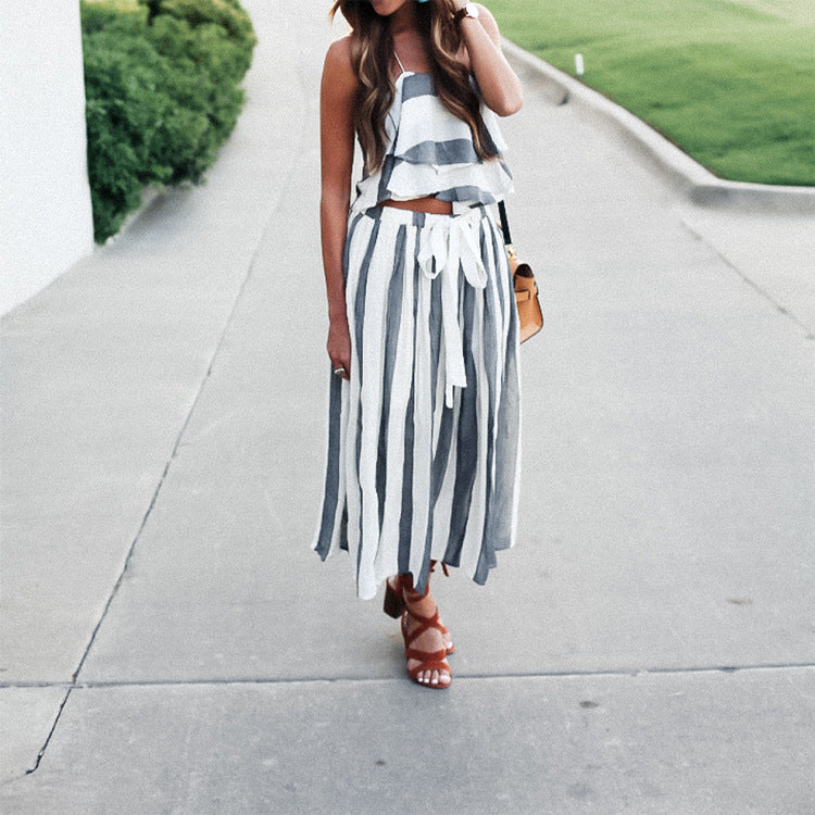Women'S Sexy Two-Piece Striped Dress