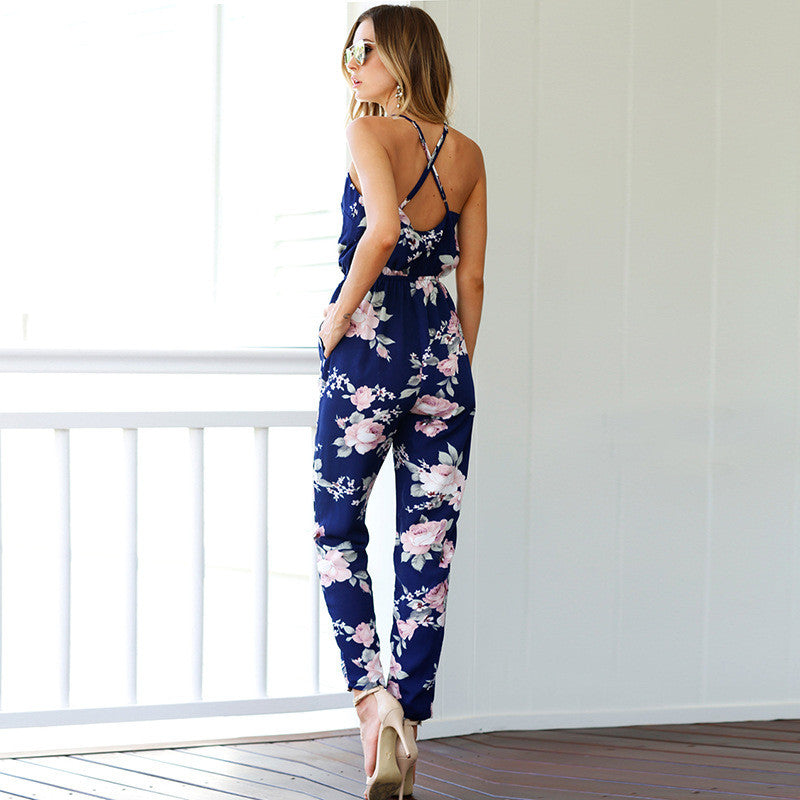 Design Sling Backless Printing Rompers