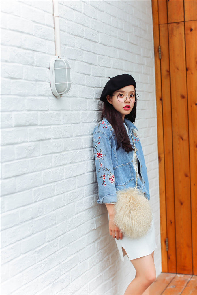 Flower embroidery Vintage Denim jacket