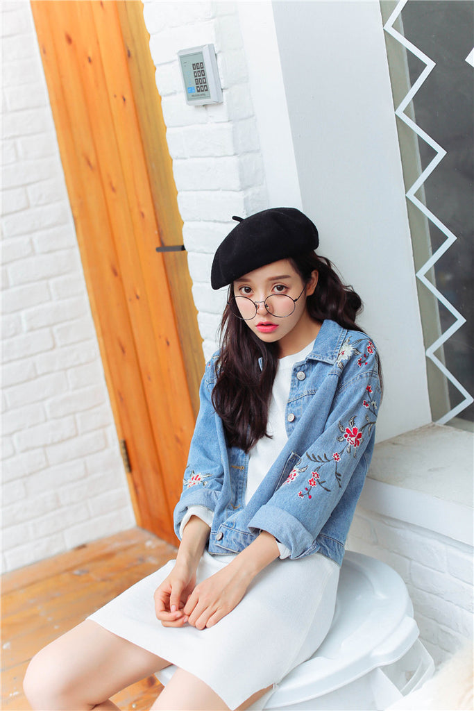 Flower embroidery Vintage Denim jacket