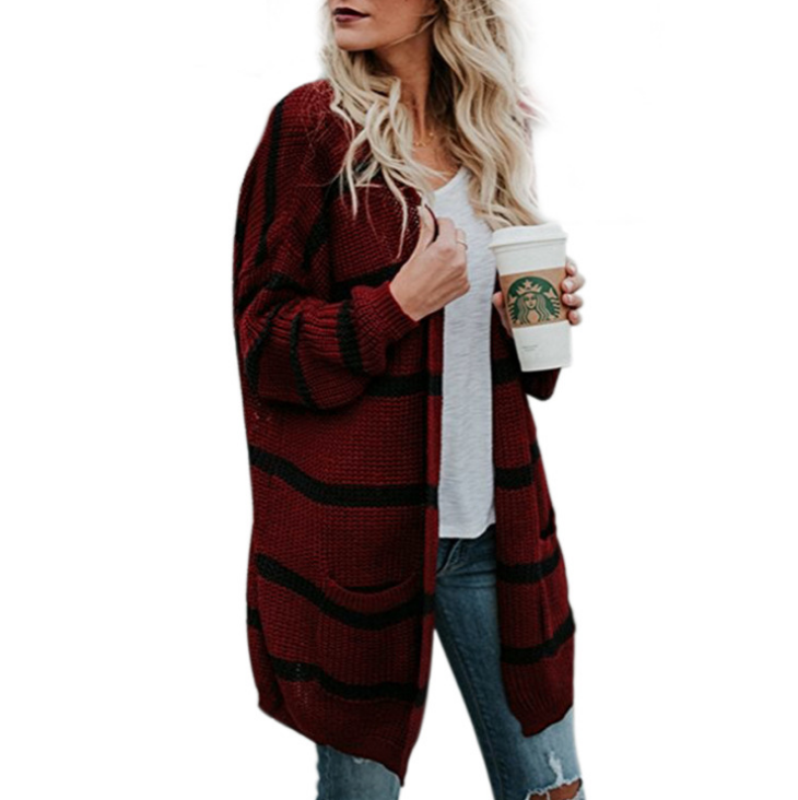 Fashion Loose Striped Knit Cardigan Sweater