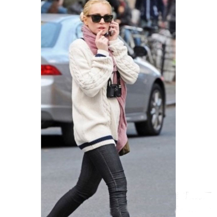 Loose round neck long sleeve knit sweater