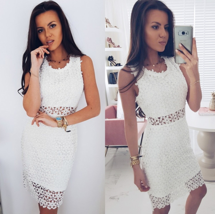 Sexy Sleeveless Lace White Dress