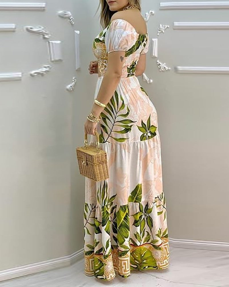 Sweet Printed V-Neck Slim Casual Dress
