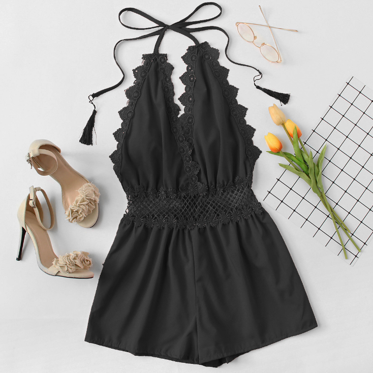 Women's Lace V-Neck Sexy Backless Jumpsuit