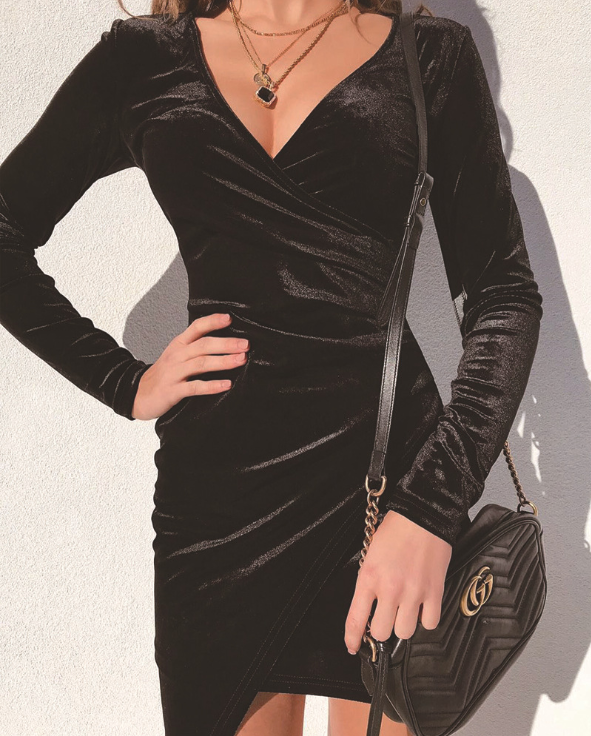 Design V-Neck Long Sleeve Irregular Dress