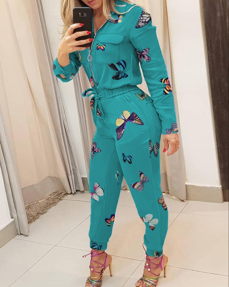 Casual Butterfly Print Jumpsuit