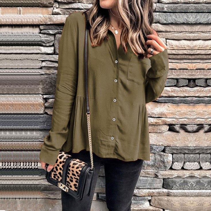 Women'S Loose Long Sleeve Solid Color Shirt
