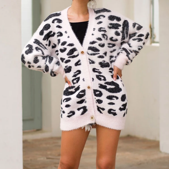 Long sleeve Leopard Print Furry Cardigan jacket