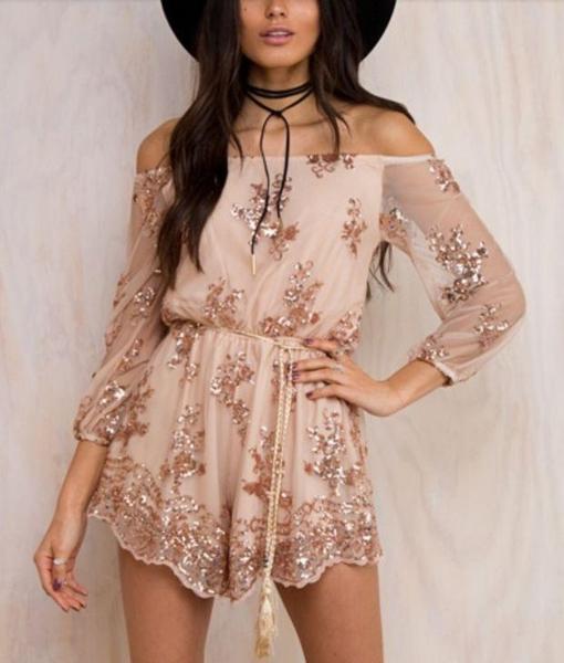 Reverse - Life Of The Party Strapless Sequin Romper - Rose Gold