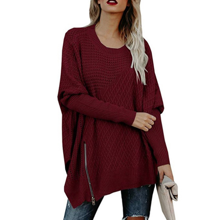 Fashion Sweater Zipper Off Shoulder Knit Sweater