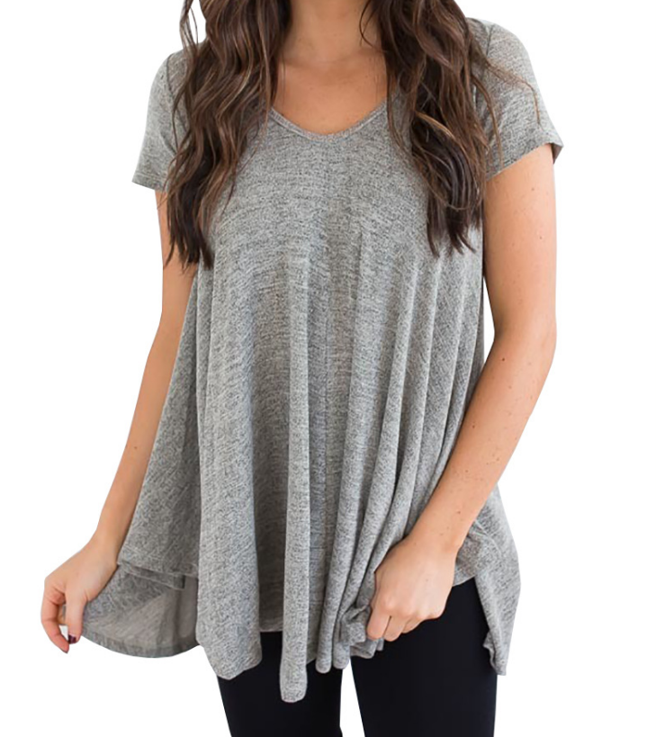 Solid Color V-Neck Short-Sleeved T-Shirt
