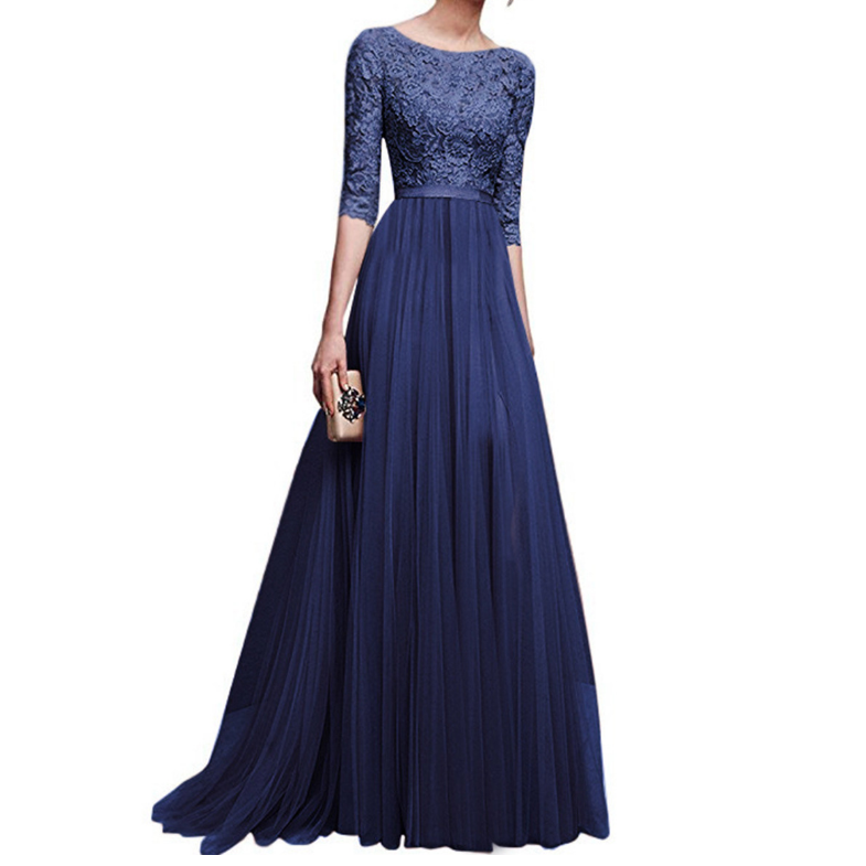 Fashion Half Sleeve Long Lace Dress