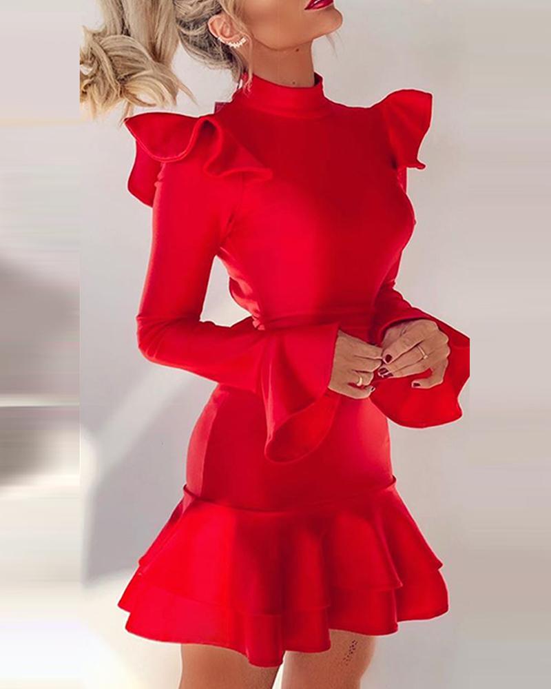 Women'S Solid Color Ruffled Backless Dress