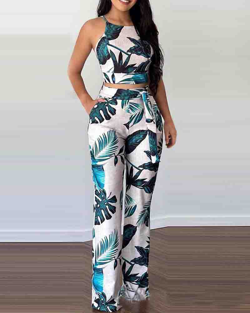 Printing Sexy Sling Vest Two-Piece Set